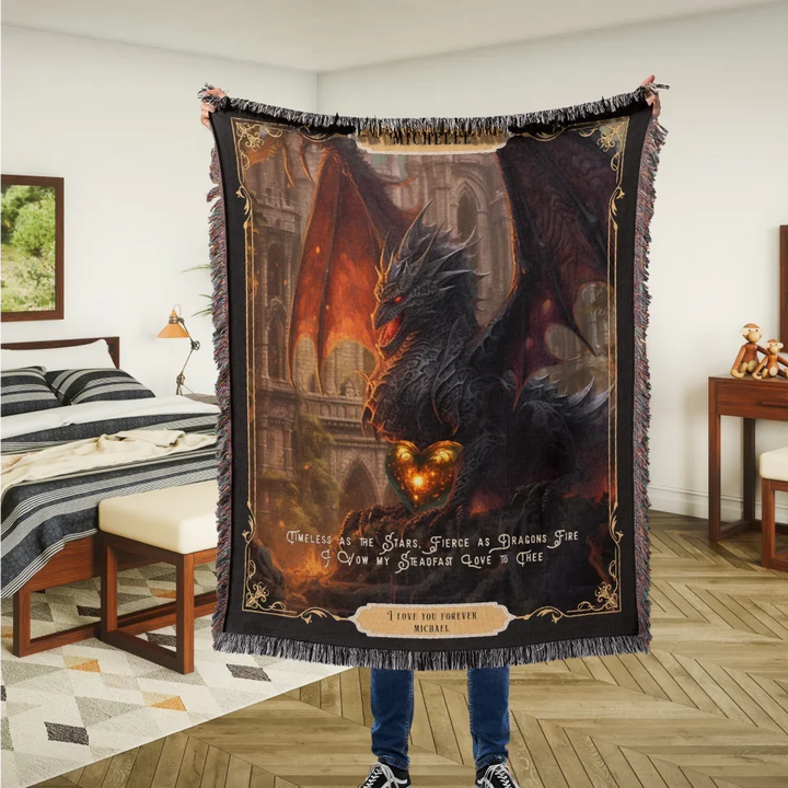 Dragon in Love #3 Personalized Heirloom Blanket