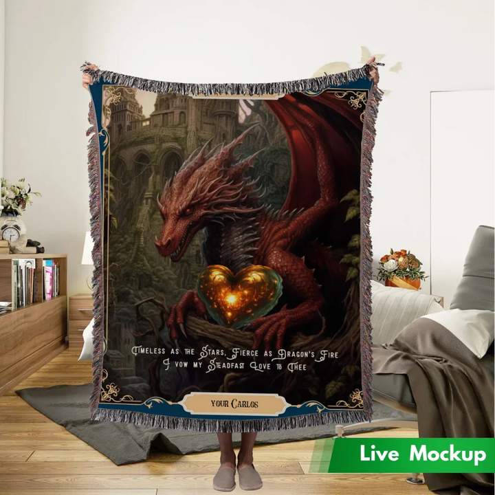 Dragon in Love #3 Personalized Heirloom Blanket