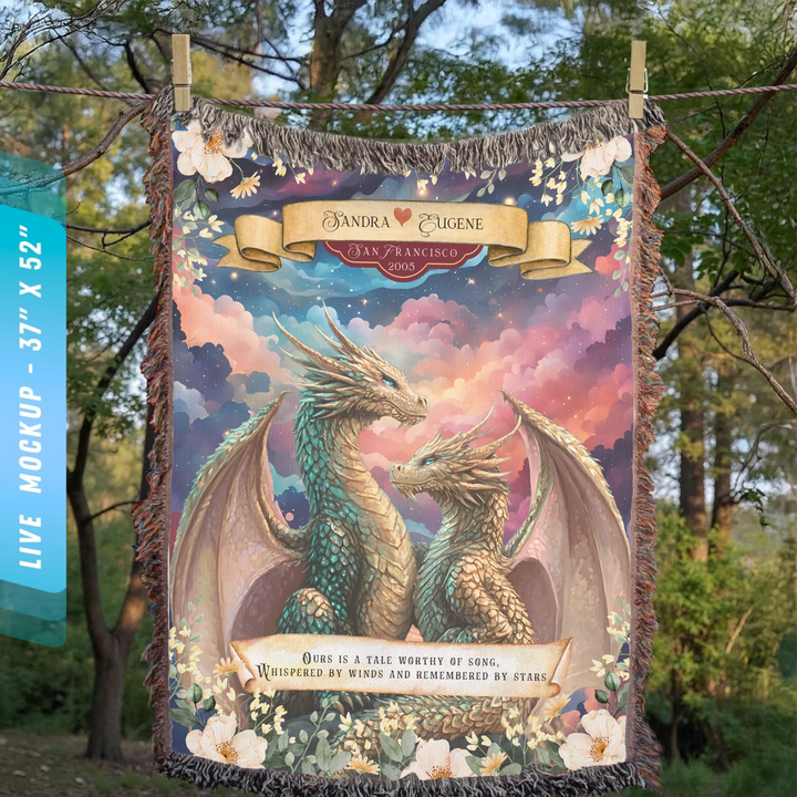 Dragon's Embrace Couples Personalized Heirloom Blanket - Love Entwined Edition