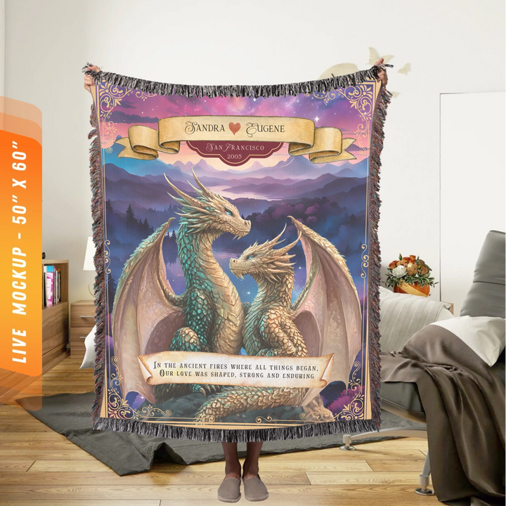 Dragon's Embrace Couples Personalized Heirloom Blanket - Love Entwined Edition