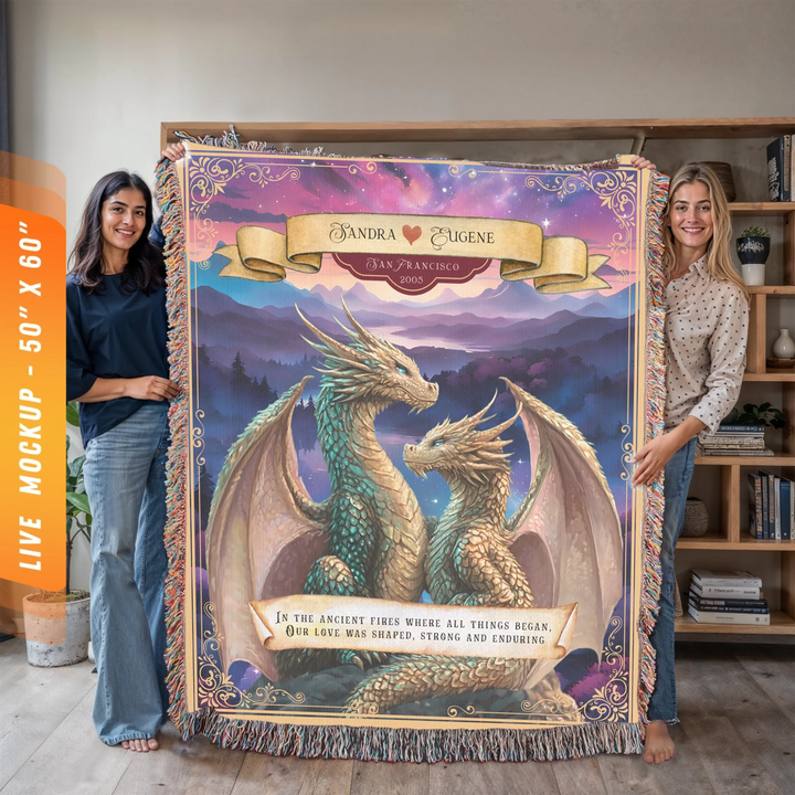 Dragon's Embrace Couples Personalized Heirloom Blanket - Love Entwined Edition