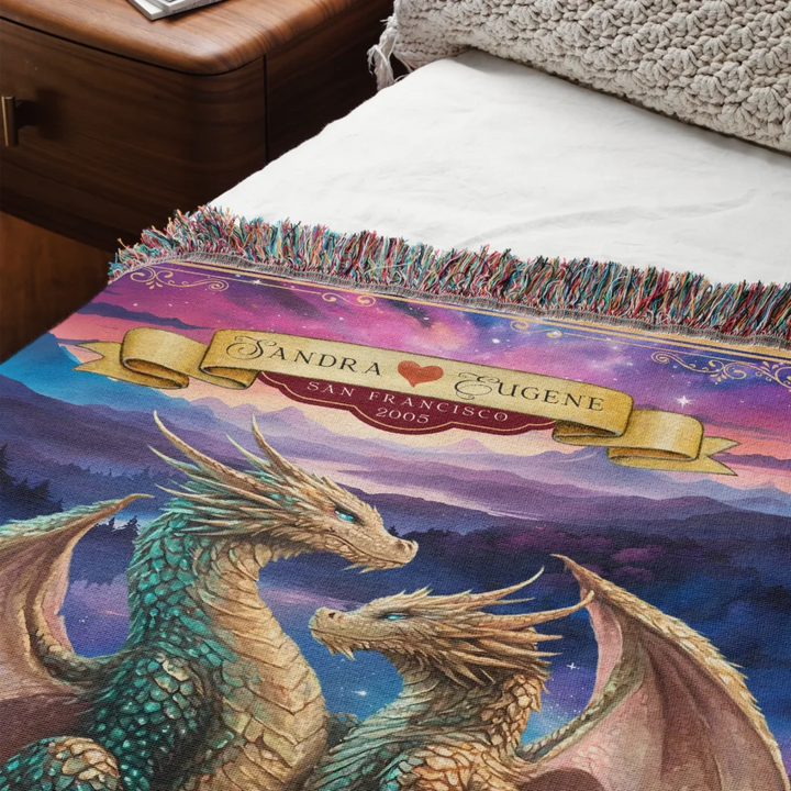 Dragon's Embrace Couples Personalized Heirloom Blanket - Love Entwined Edition
