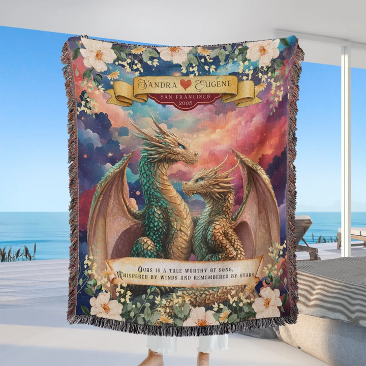 Dragon's Embrace Couples Personalized Heirloom Blanket - Love Entwined Edition