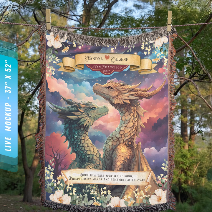 Dragon's Embrace Couples Personalized Heirloom Blanket - Serene Valley Edition