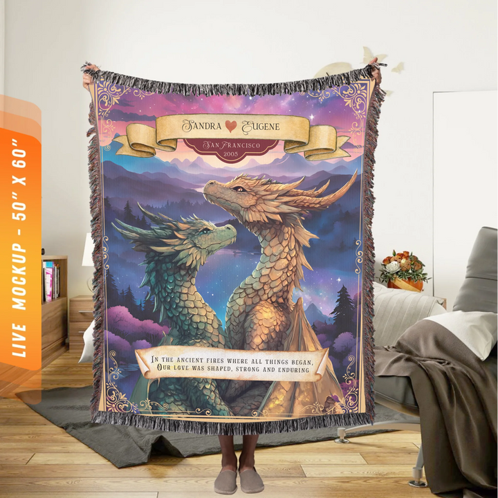 Dragon's Embrace Couples Personalized Heirloom Blanket - Serene Valley Edition