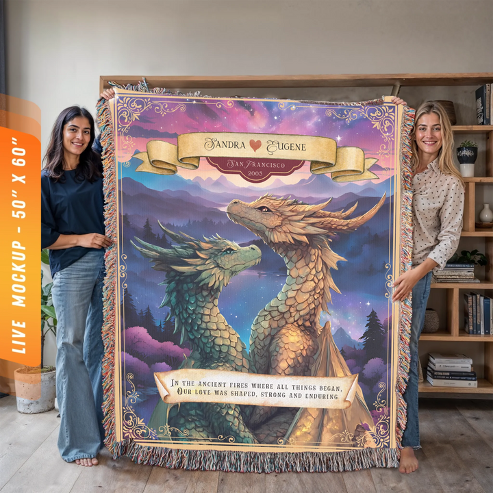 Dragon's Embrace Couples Personalized Heirloom Blanket - Serene Valley Edition
