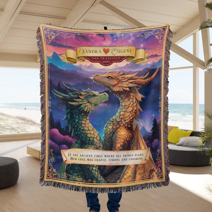 Dragon's Embrace Couples Personalized Heirloom Blanket - Serene Valley Edition