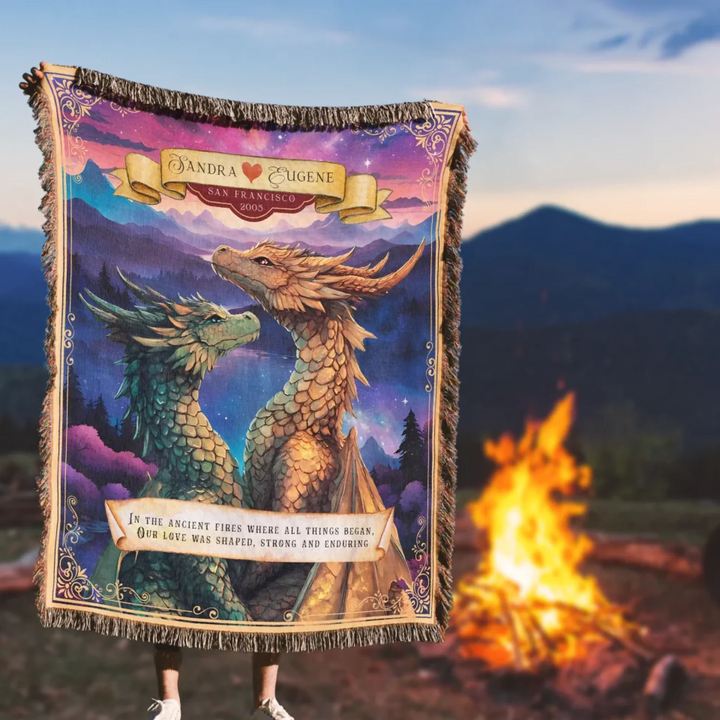 Dragon's Embrace Couples Personalized Heirloom Blanket - Serene Valley Edition