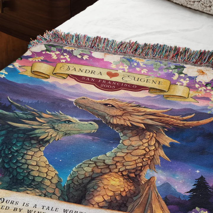 Dragon's Embrace Couples Personalized Heirloom Blanket - Serene Valley Edition
