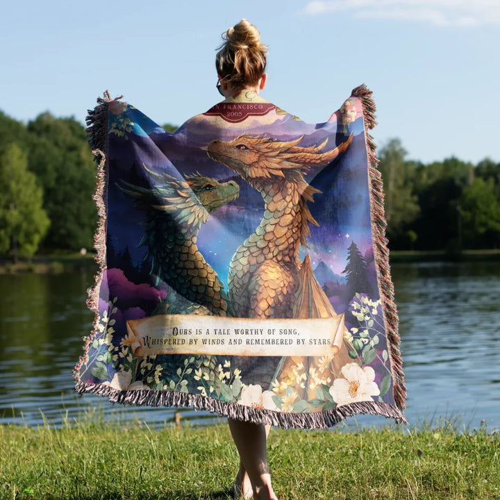 Dragon's Embrace Couples Personalized Heirloom Blanket - Serene Valley Edition