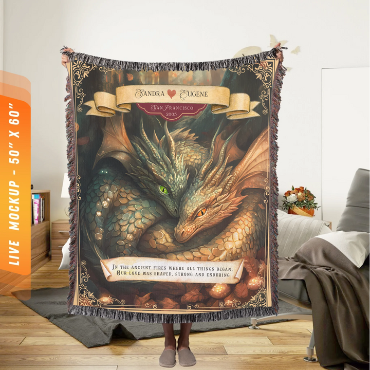 Dragon's Embrace Couples Personalized Heirloom Blanket – Soulmate Sanctuary Edition