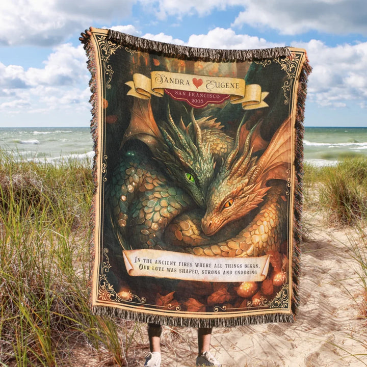 Dragon's Embrace Couples Personalized Heirloom Blanket – Soulmate Sanctuary Edition