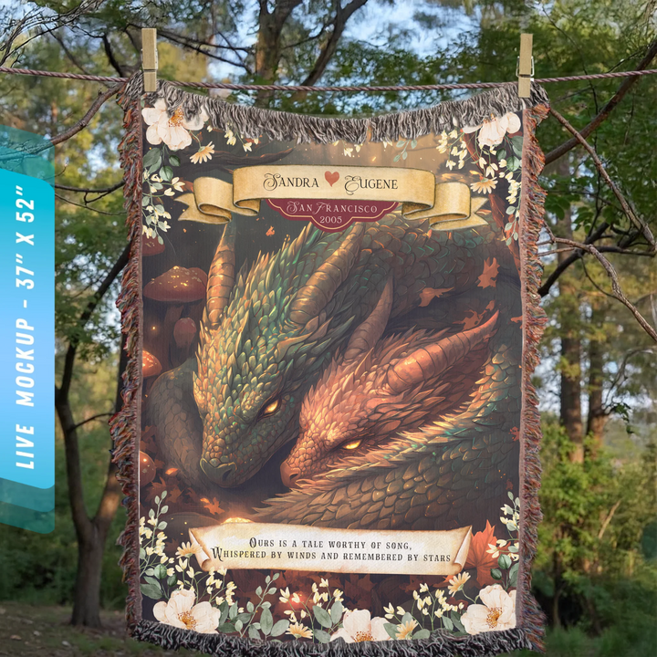 Dragon's Embrace Couples Personalized Heirloom Blanket – Autumn Flame Edition
