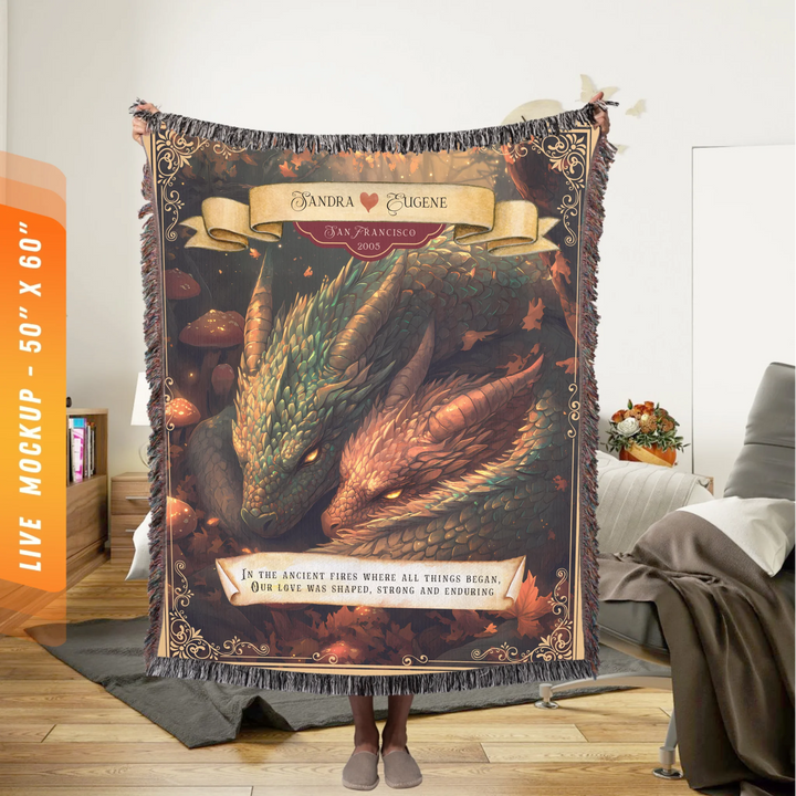 Dragon's Embrace Couples Personalized Heirloom Blanket – Autumn Flame Edition