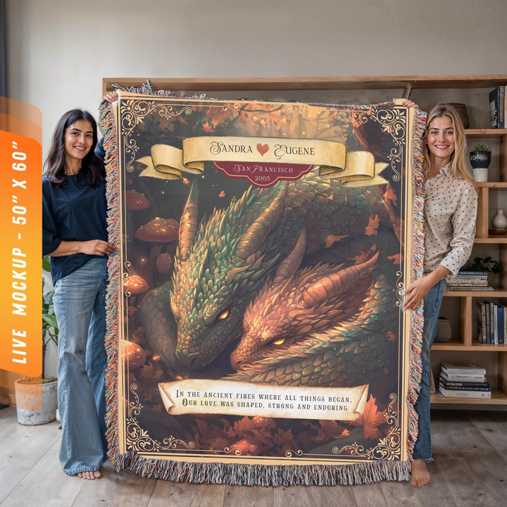 Dragon's Embrace Couples Personalized Heirloom Blanket – Autumn Flame Edition