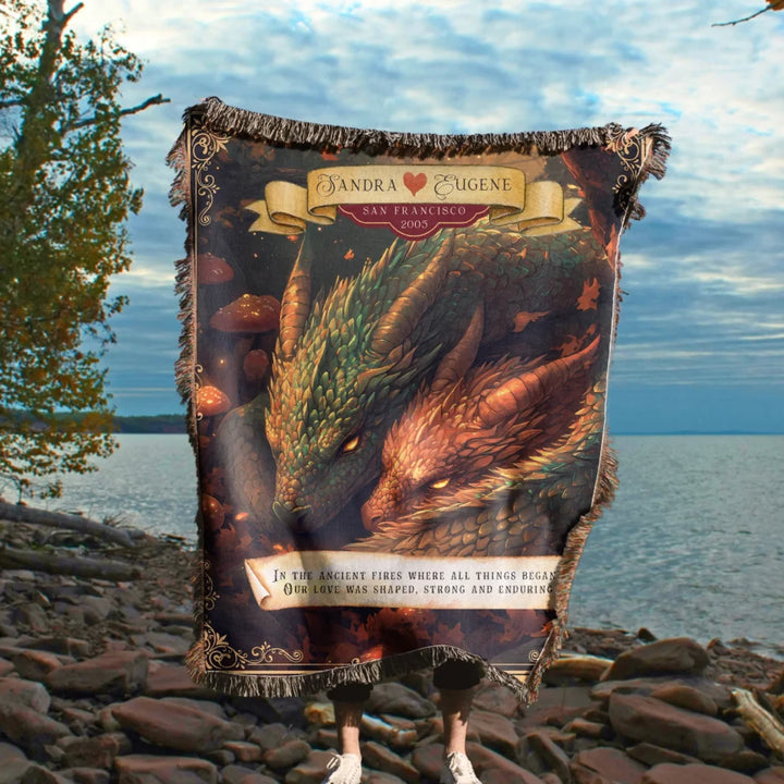 Dragon's Embrace Couples Personalized Heirloom Blanket – Autumn Flame Edition
