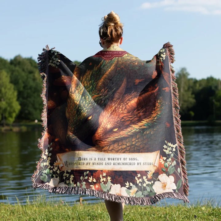 Dragon's Embrace Couples Personalized Heirloom Blanket – Autumn Flame Edition