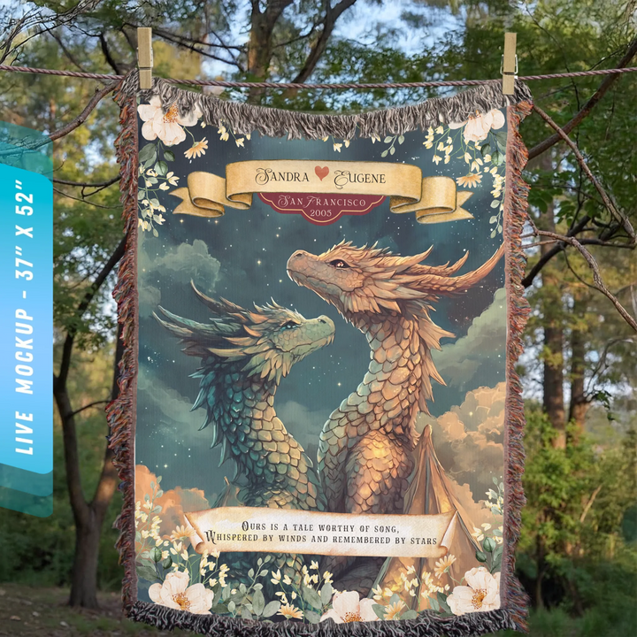 Dragon's Embrace Couples Personalized Heirloom Blanket – Starlit Devotion Edition