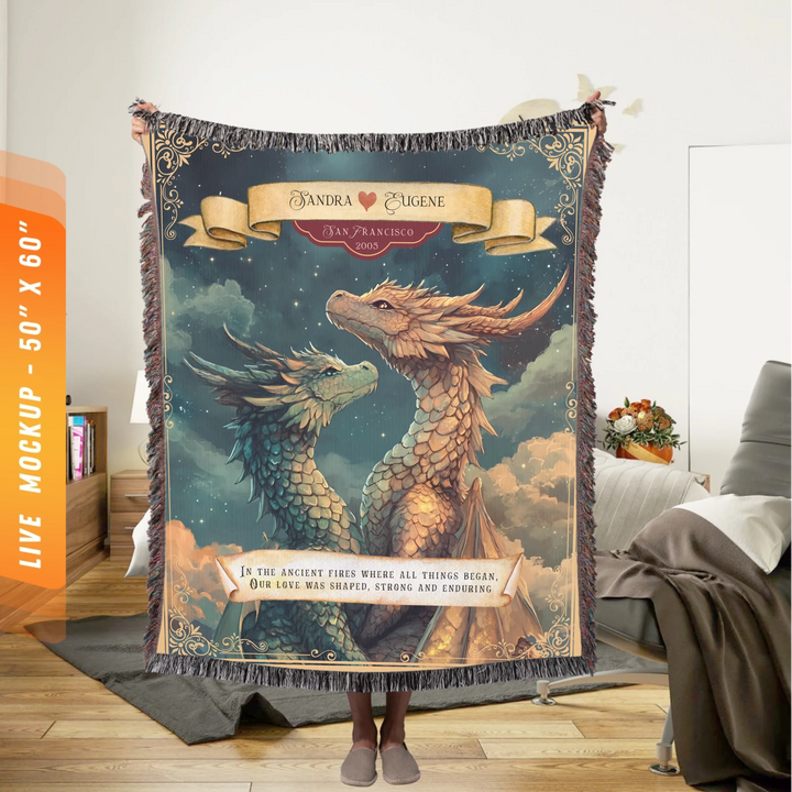 Dragon's Embrace Couples Personalized Heirloom Blanket – Starlit Devotion Edition