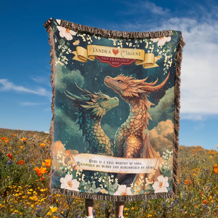 Dragon's Embrace Couples Personalized Heirloom Blanket – Starlit Devotion Edition