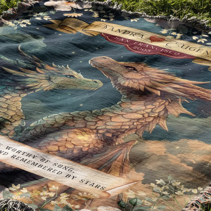 Dragon's Embrace Couples Personalized Heirloom Blanket – Starlit Devotion Edition