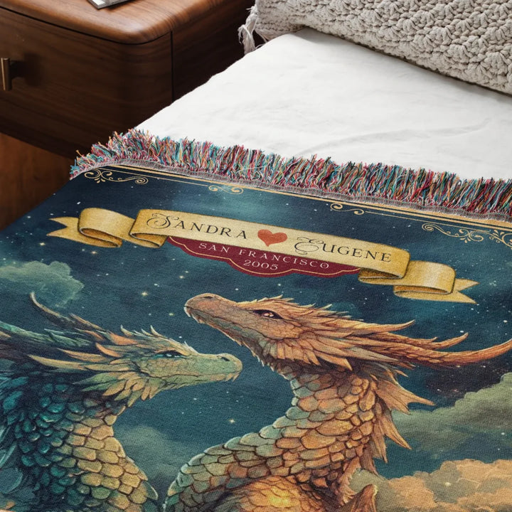 Dragon's Embrace Couples Personalized Heirloom Blanket – Starlit Devotion Edition