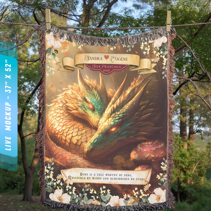 Dragon's Embrace Couples Personalized Heirloom Blanket - Guardian's Rest Edition