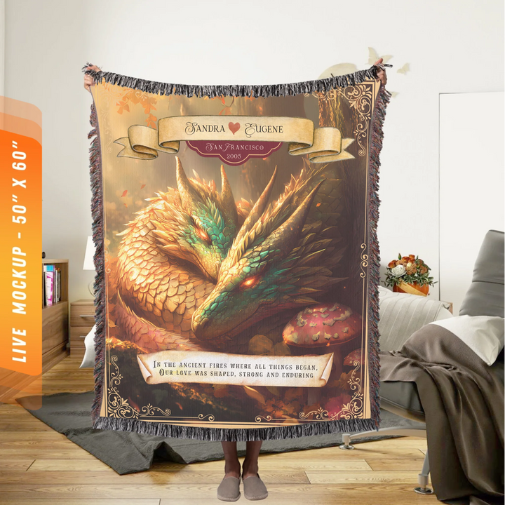 Dragon's Embrace Couples Personalized Heirloom Blanket - Guardian's Rest Edition