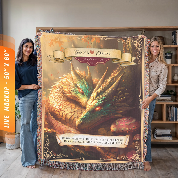 Dragon's Embrace Couples Personalized Heirloom Blanket - Guardian's Rest Edition