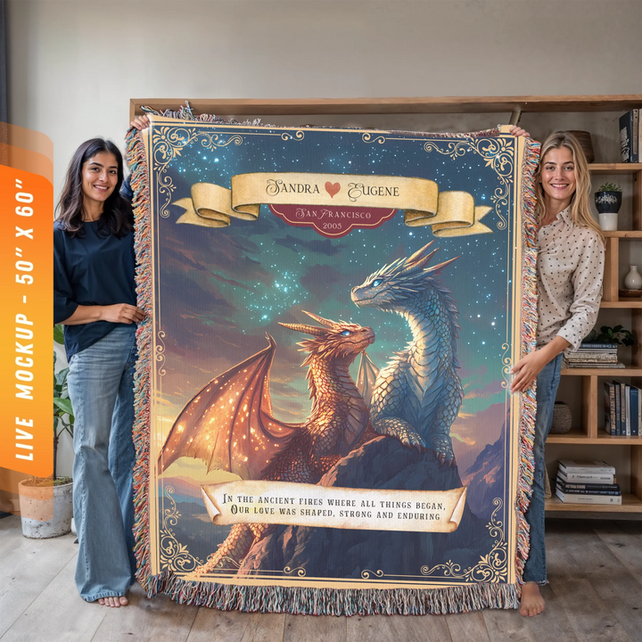 Dragon's Embrace Couples Personalized Heirloom Blanket - Love in the Stars Edition