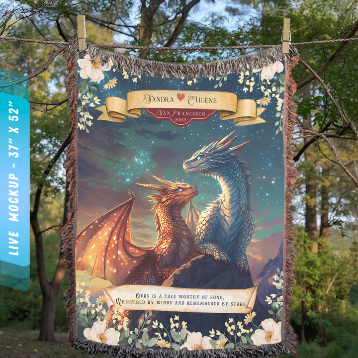 Dragon's Embrace Couples Personalized Heirloom Blanket - Love in the Stars Edition