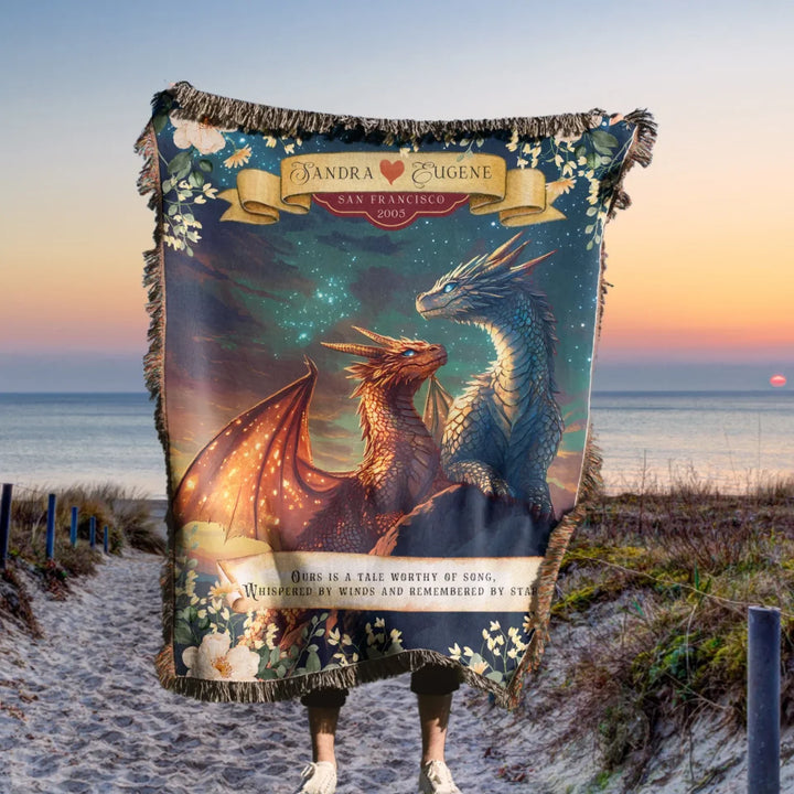 Dragon's Embrace Couples Personalized Heirloom Blanket - Love in the Stars Edition