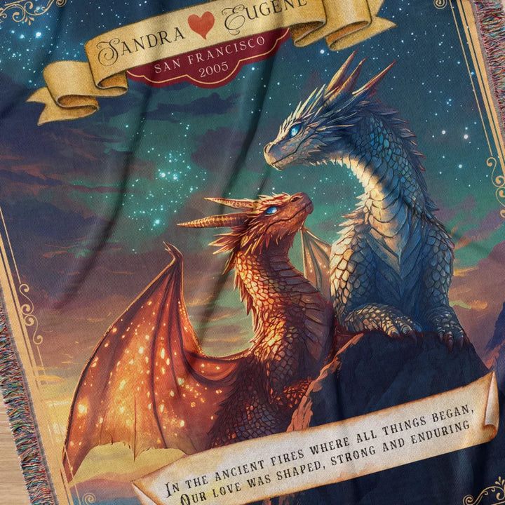 Dragon's Embrace Couples Personalized Heirloom Blanket - Love in the Stars Edition