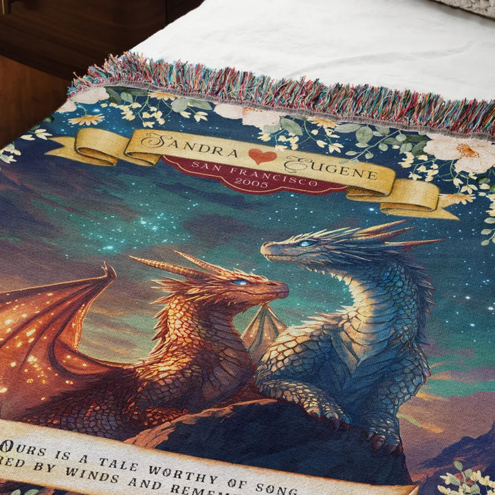 Dragon's Embrace Couples Personalized Heirloom Blanket - Love in the Stars Edition