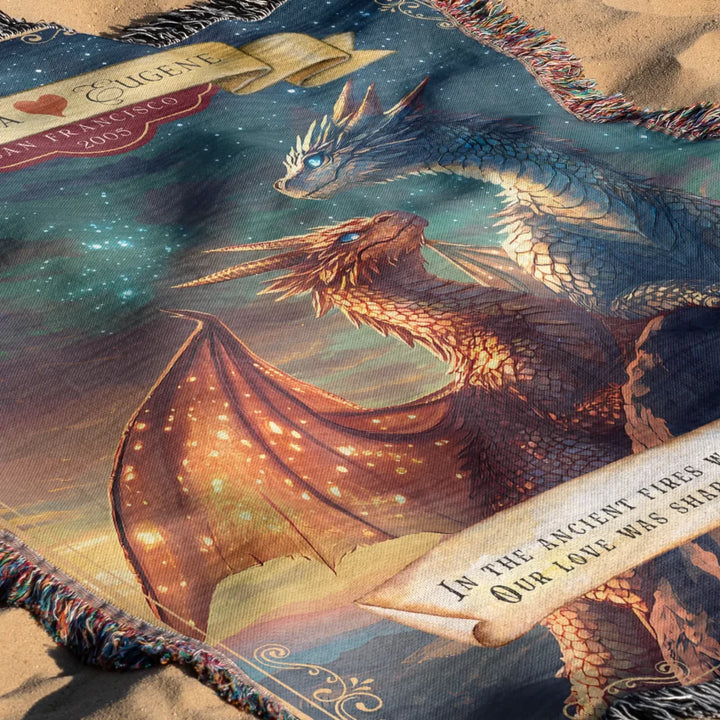 Dragon's Embrace Couples Personalized Heirloom Blanket - Love in the Stars Edition