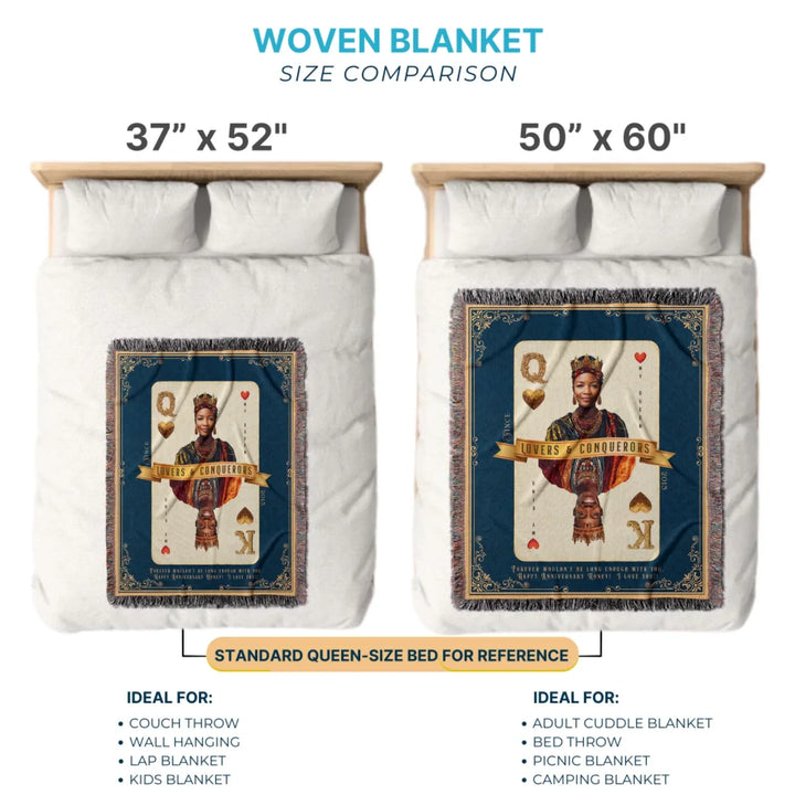 King & Queen of Hearts Couples Playing Card Personalized Heirloom Blanket - African Royalty (Photo Edition)