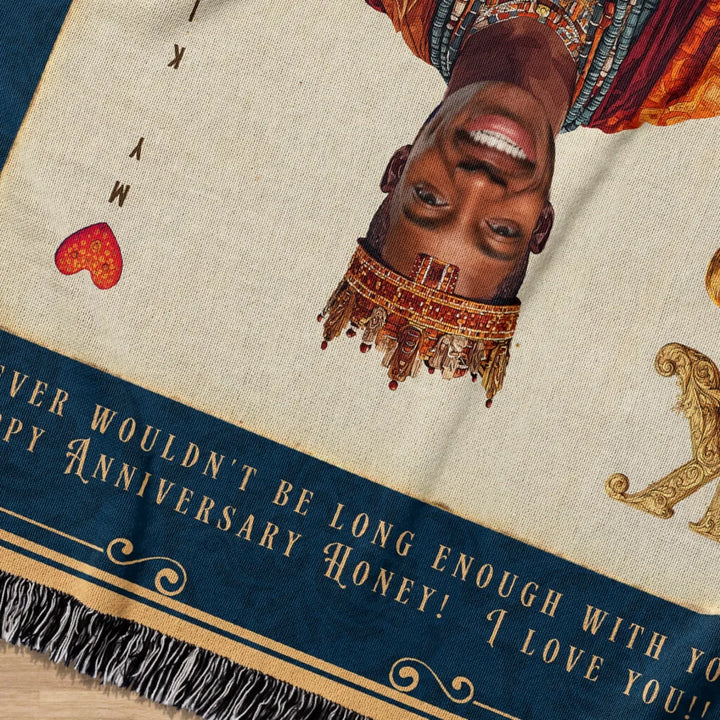 King & Queen of Hearts Couples Playing Card Personalized Heirloom Blanket - African Royalty (Photo Edition)