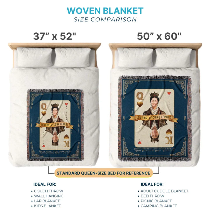 King & Queen of Hearts Couples Playing Card Personalized Heirloom Blanket - Asian Aristocracy (Photo Edition)