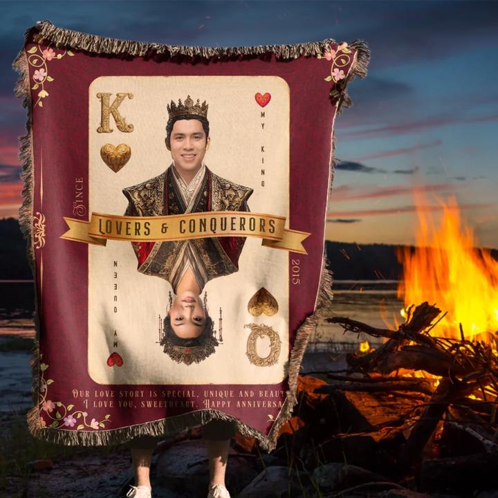 King & Queen of Hearts Couples Playing Card Personalized Heirloom Blanket - Asian Aristocracy (Photo Edition)