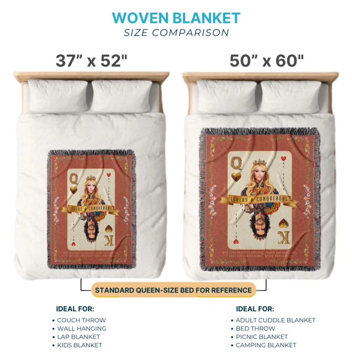 King & Queen of Hearts Couples Playing Card Personalized Heirloom Blanket - European Regality (Photo Edition)