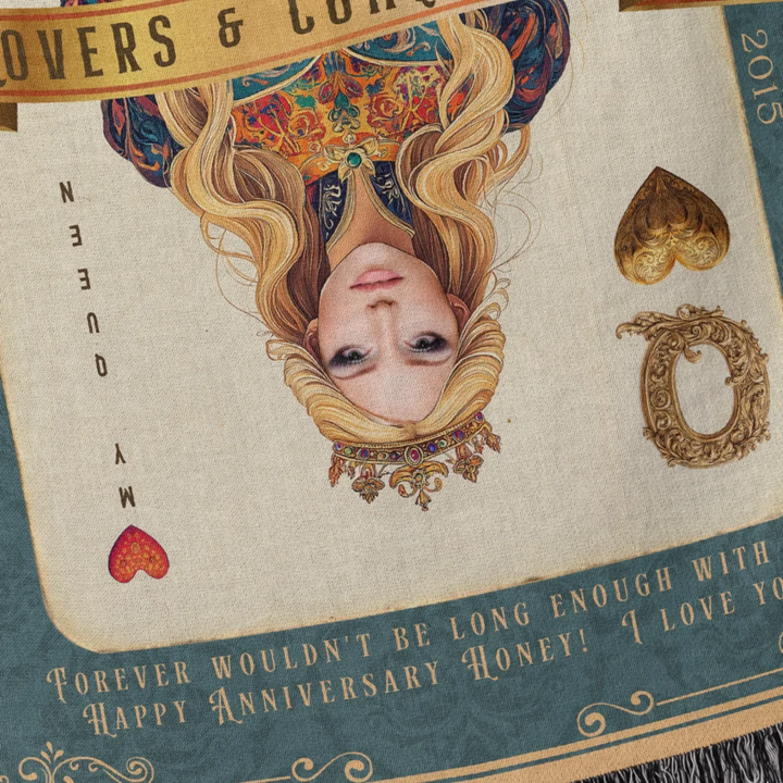 King & Queen of Hearts Couples Playing Card Personalized Heirloom Blanket - European Regality (Photo Edition)