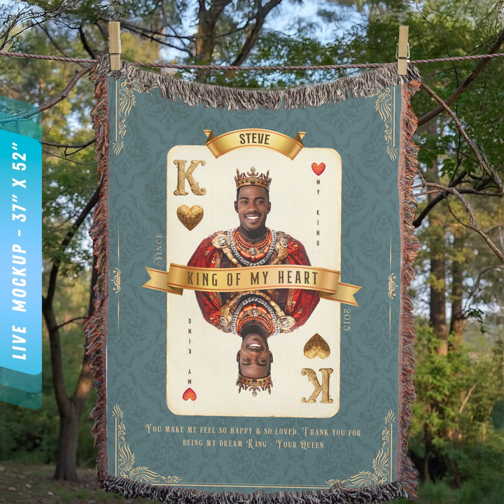 King of My Heart Playing Card Personalized Heirloom Blanket - African Royalty