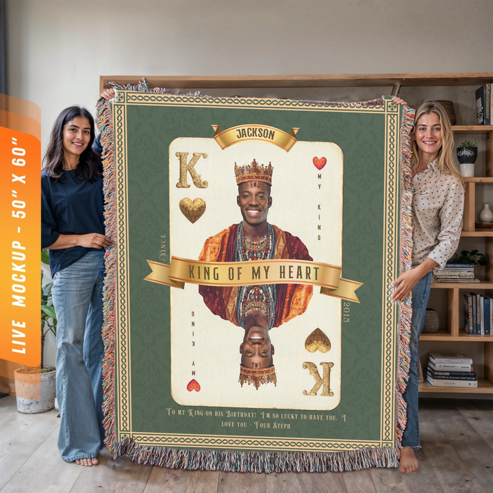 King of My Heart Playing Card Personalized Heirloom Blanket - African Royalty