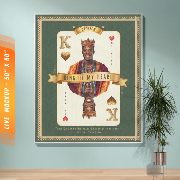 King of My Heart Playing Card Personalized Heirloom Blanket - African Royalty