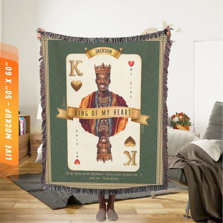 King of My Heart Playing Card Personalized Heirloom Blanket - African Royalty