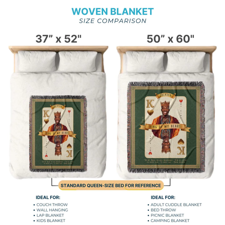 King of My Heart Playing Card Personalized Heirloom Blanket - African Royalty