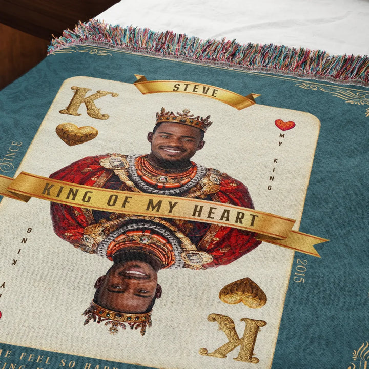 King of My Heart Playing Card Personalized Heirloom Blanket - African Royalty