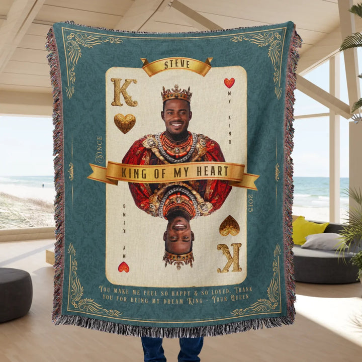 King of My Heart Playing Card Personalized Heirloom Blanket - African Royalty