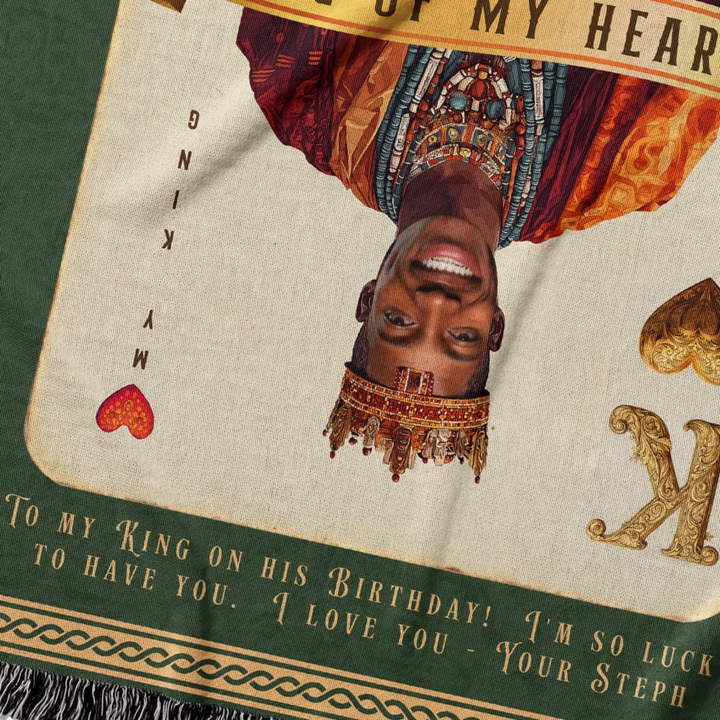 King of My Heart Playing Card Personalized Heirloom Blanket - African Royalty
