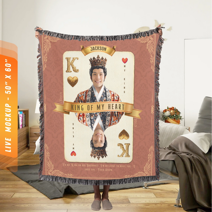 King of My Heart Playing Card Personalized Heirloom Blanket - Asian Aristocracy